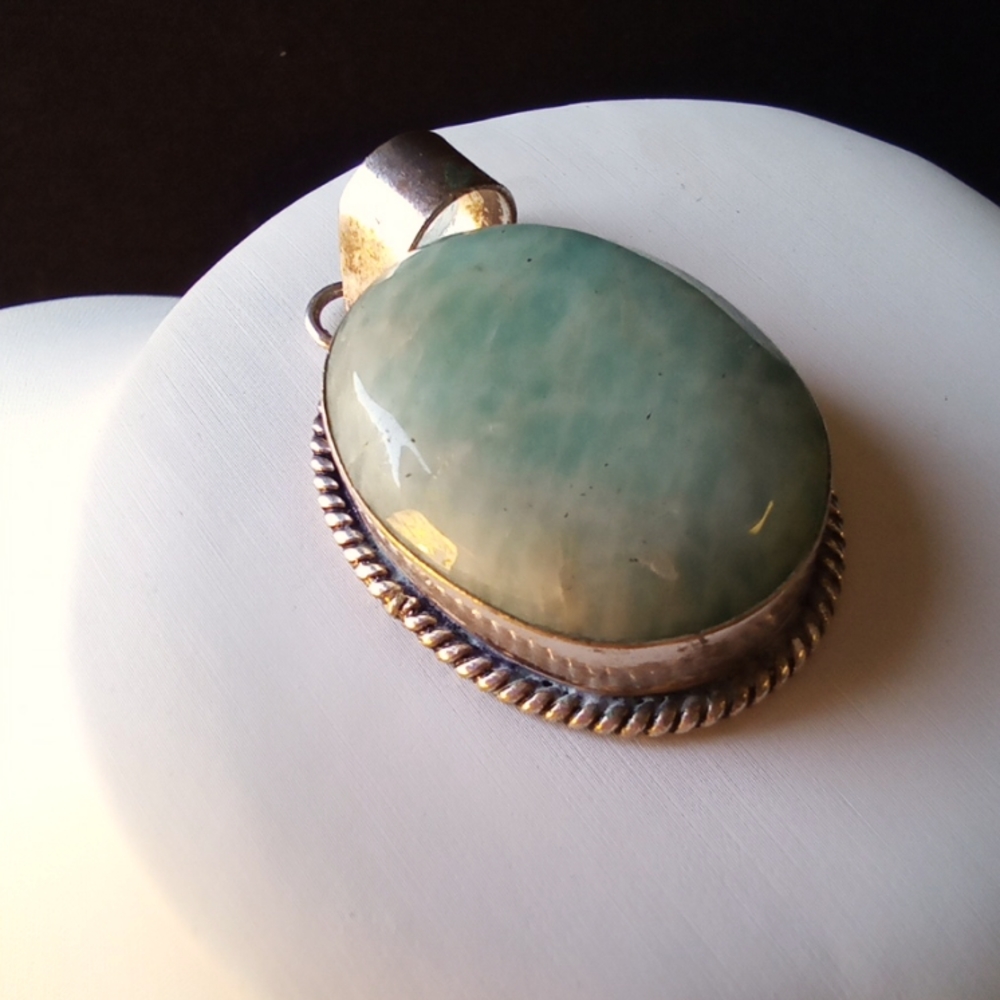 Large Amazonite Pendant on Sterling Silver